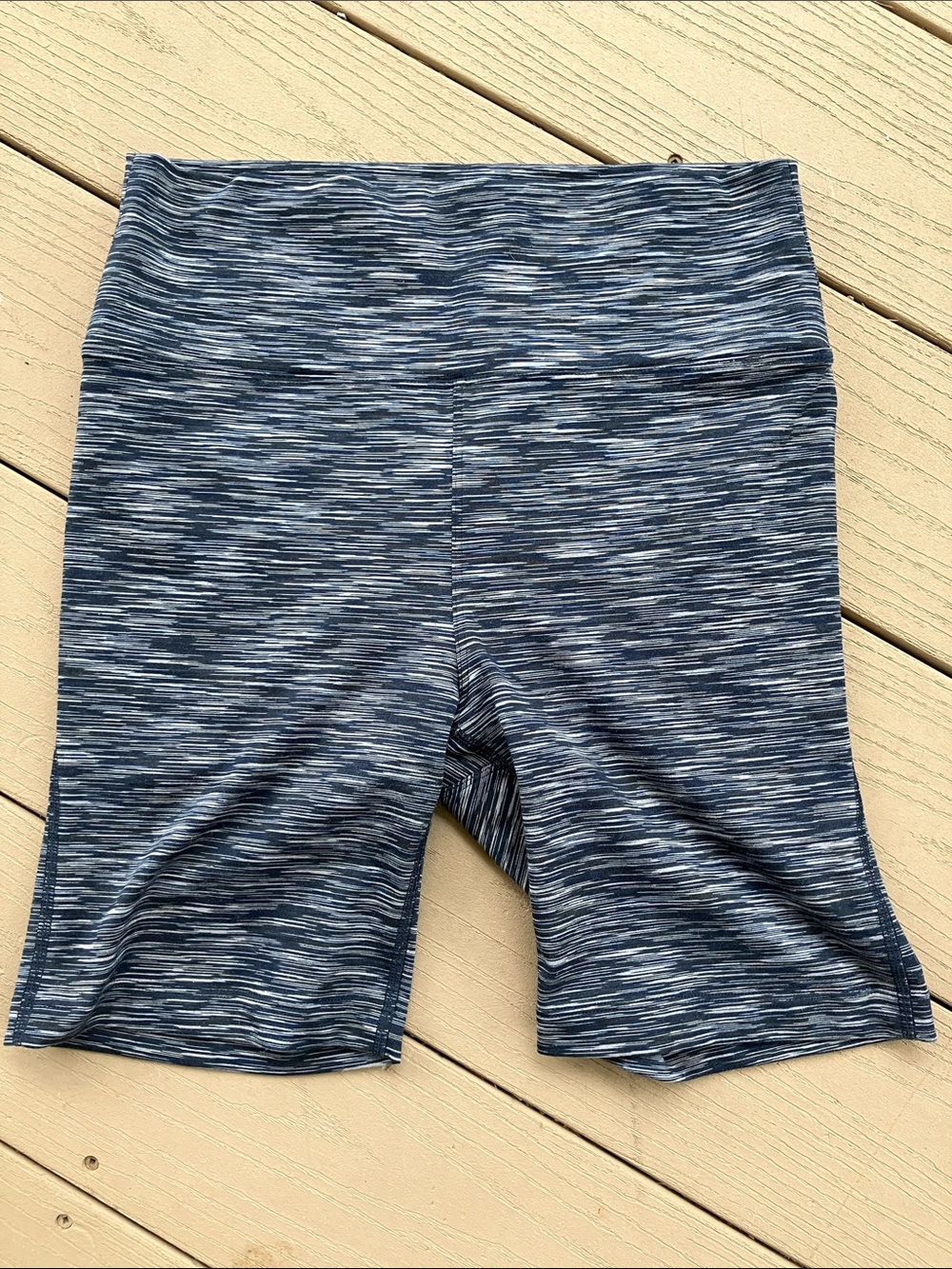 Outdoor Voices Blue Space-Dye High-Rise Bike Shorts